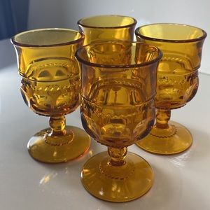 Amber Indiana Glass Kings Crown glassware x 4